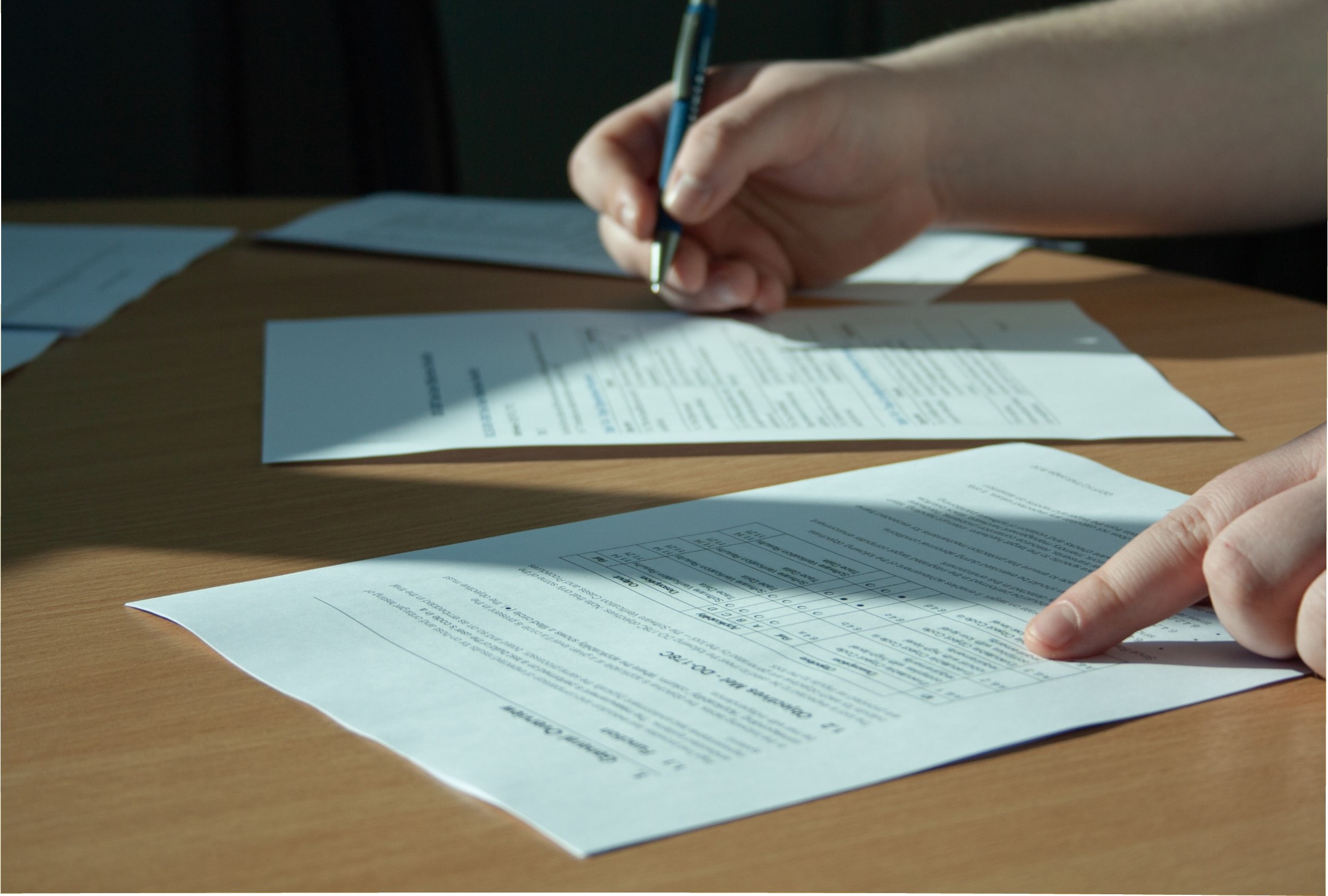 Person going through documents